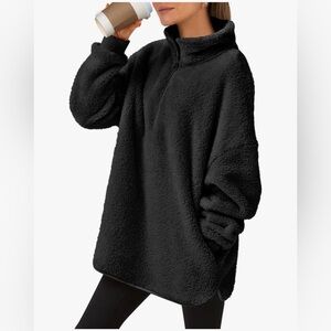 ANRABESS Zip Up Sherpa Fleece Black Sweatshirt Pullover